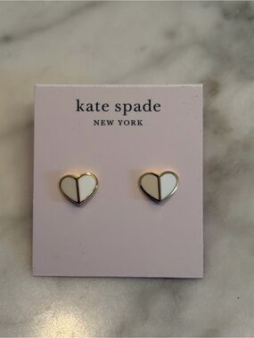 kate spade white and gold-tone heart stud earrings